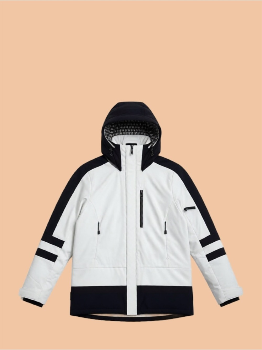Women’s White and Black Hooded Winter Jacket and Matching Snowpants